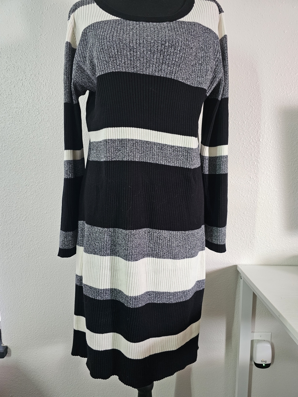 Christopher & Banks Black and White Striped Long Sleeve Knit Dress